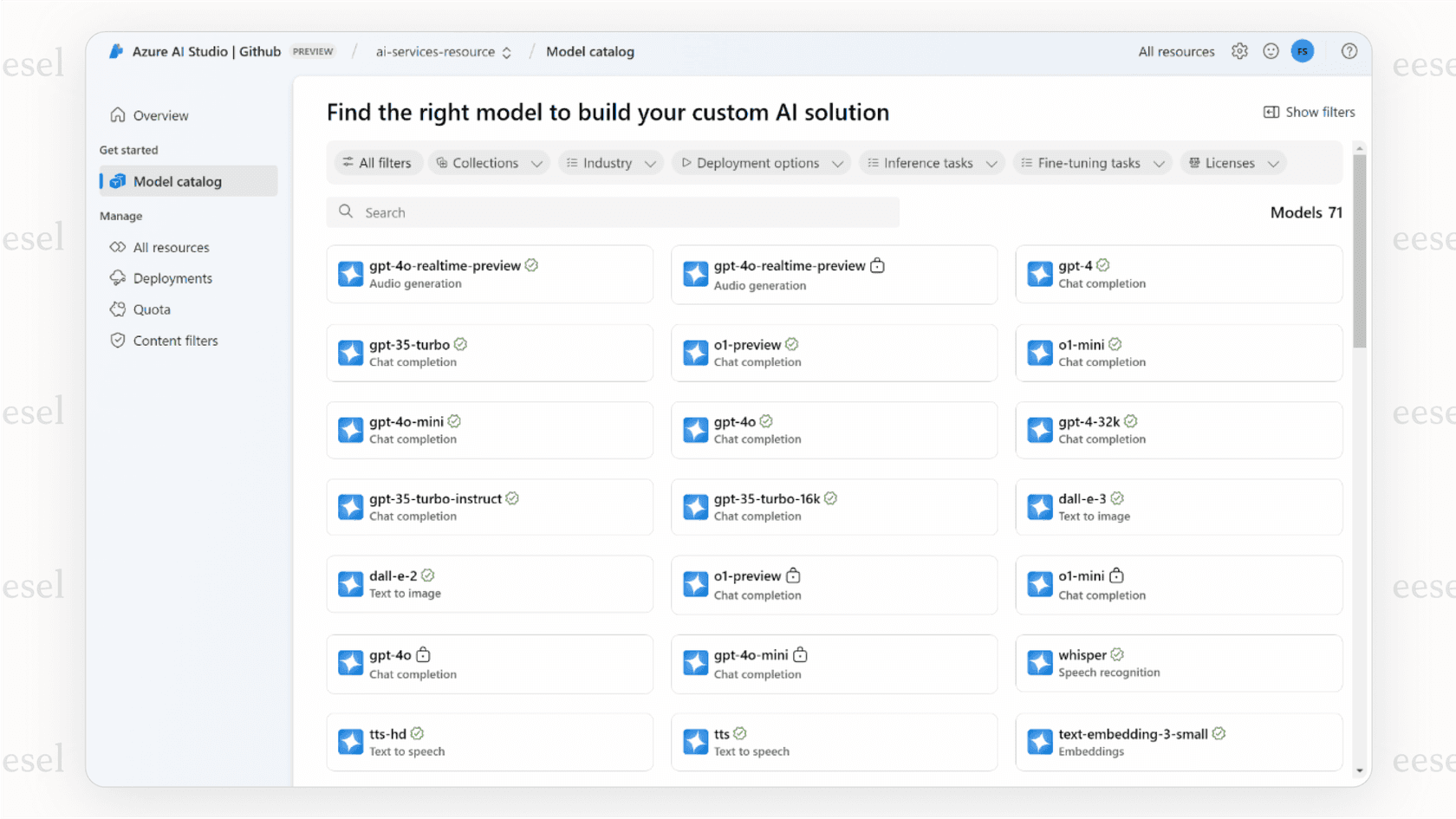 A screenshot of the Azure AI Foundry interface, which is used to manage and deploy different Azure OpenAI models.