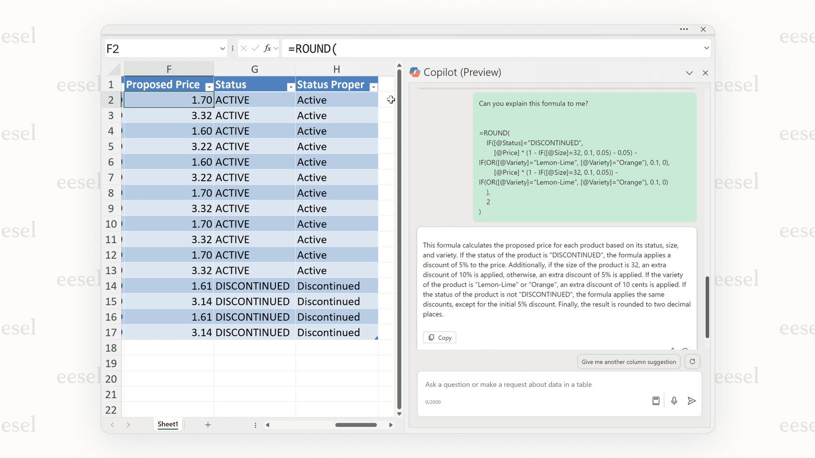 Screenshot showing Copilot Excel breaking down and explaining a complicated IF formula in simple terms for better understanding.
