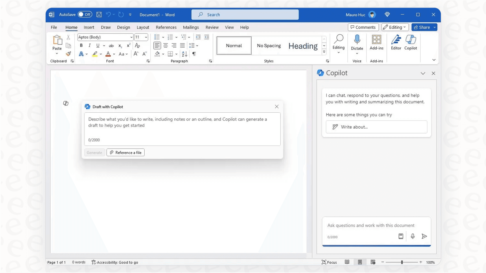 Copilot Pro working inside Microsoft Word