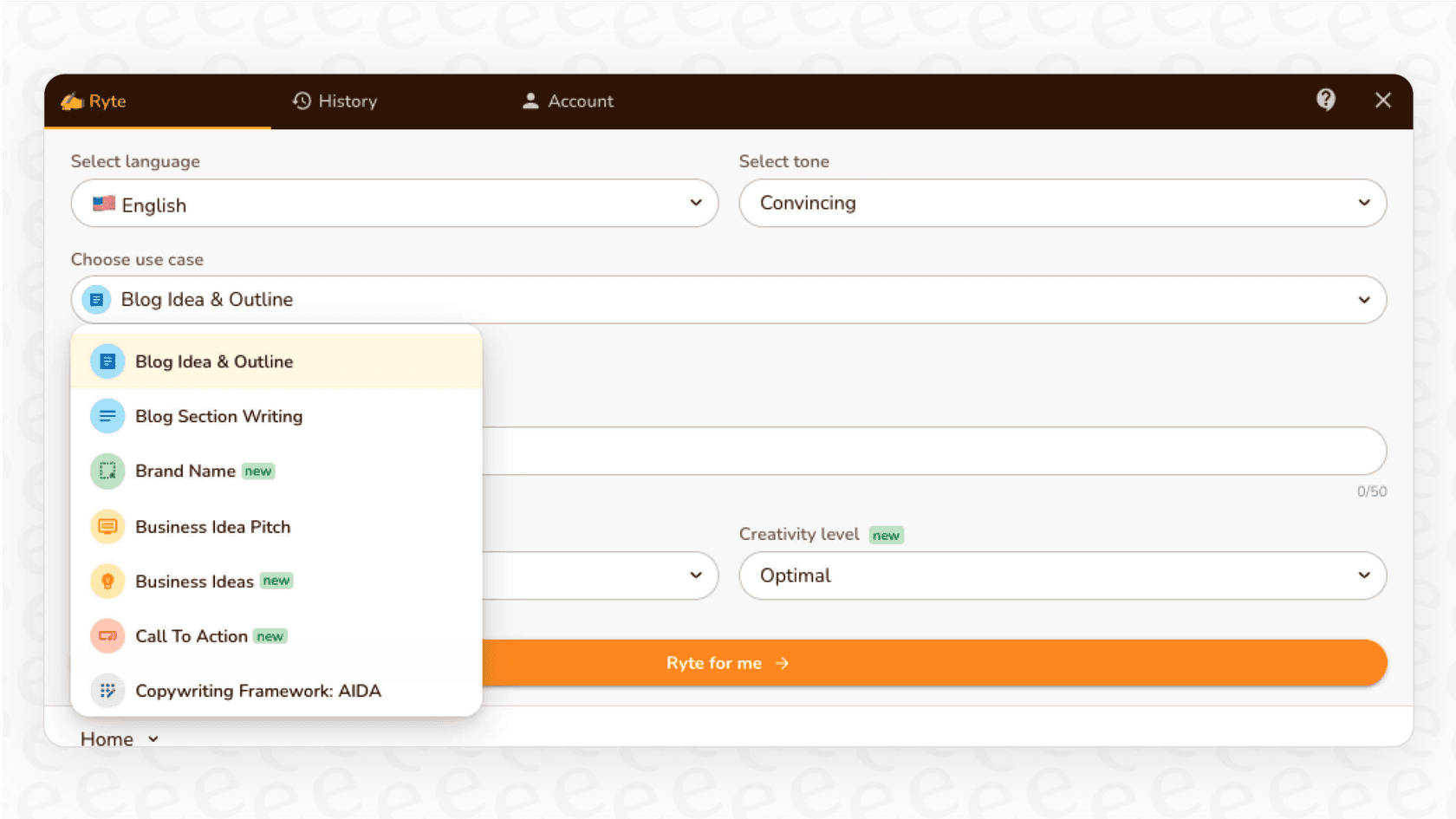 A detailed screenshot for a Rytr overview, showing the different types of content and copy the AI can generate for marketing and sales.