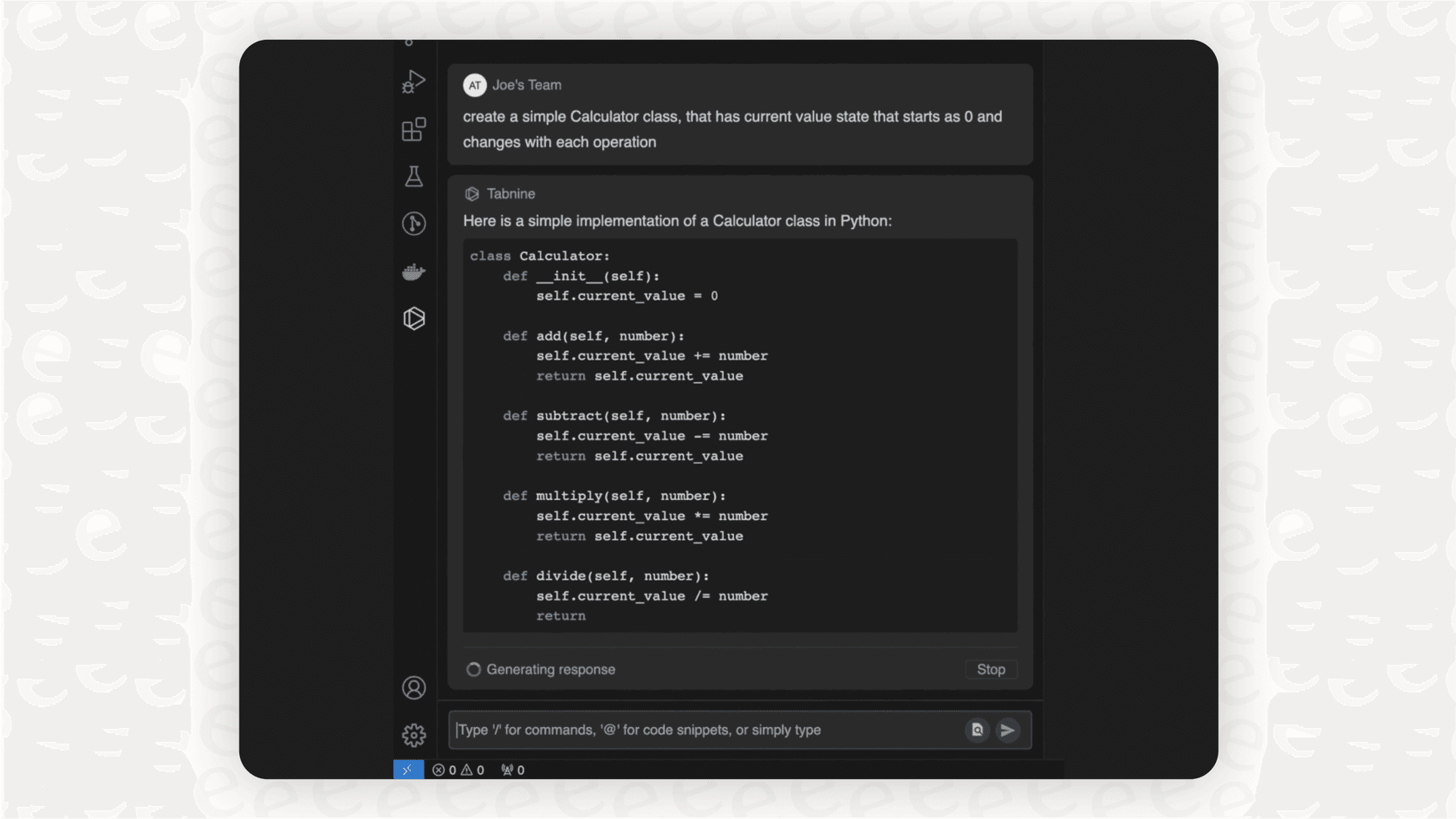 Screenshot for a Tabnine overview showing how a developer