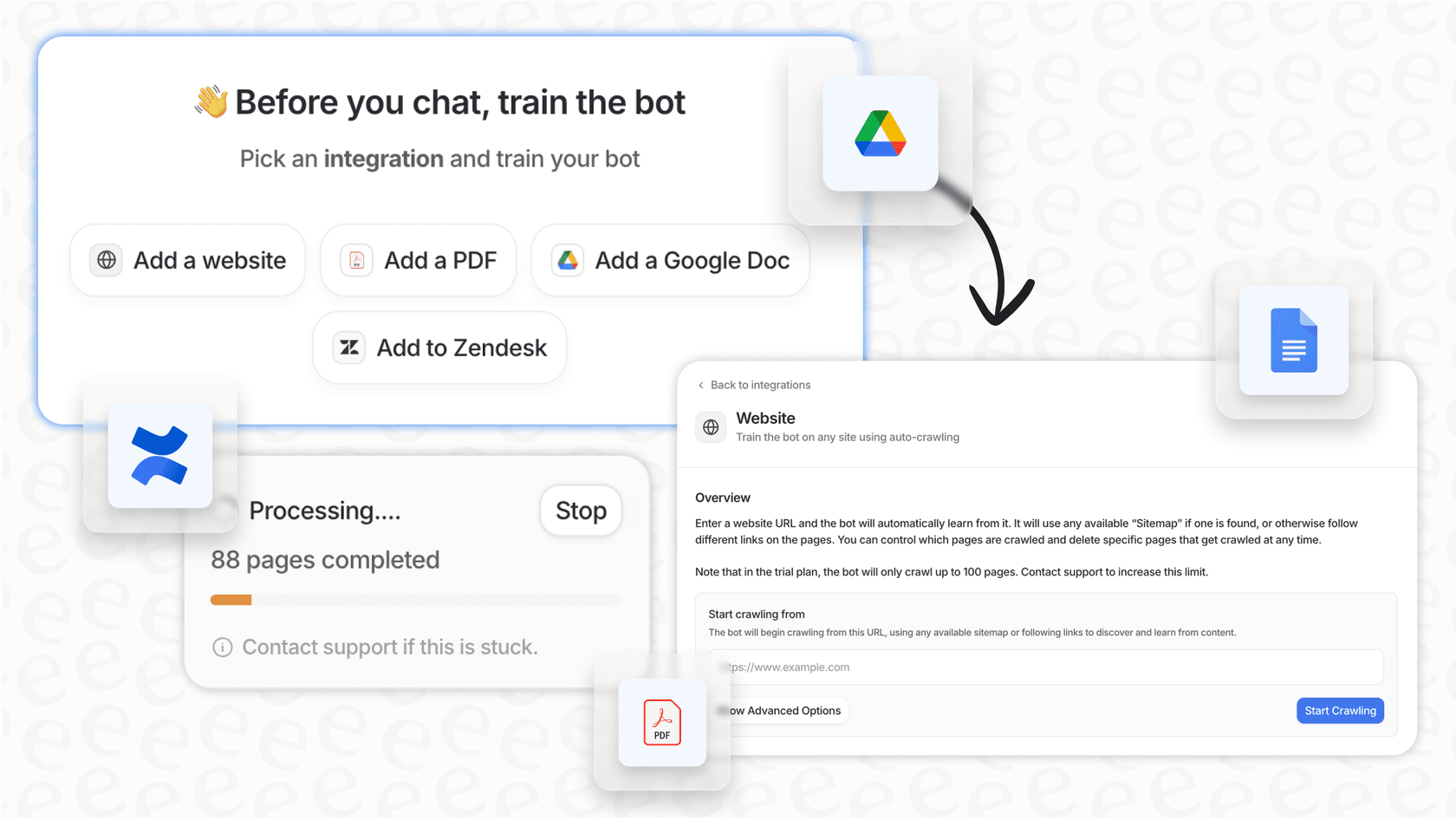 The user-friendly interface of eesel AI, an alternative to ServiceNow Virtual Agent GenAI, showing simple integration options.