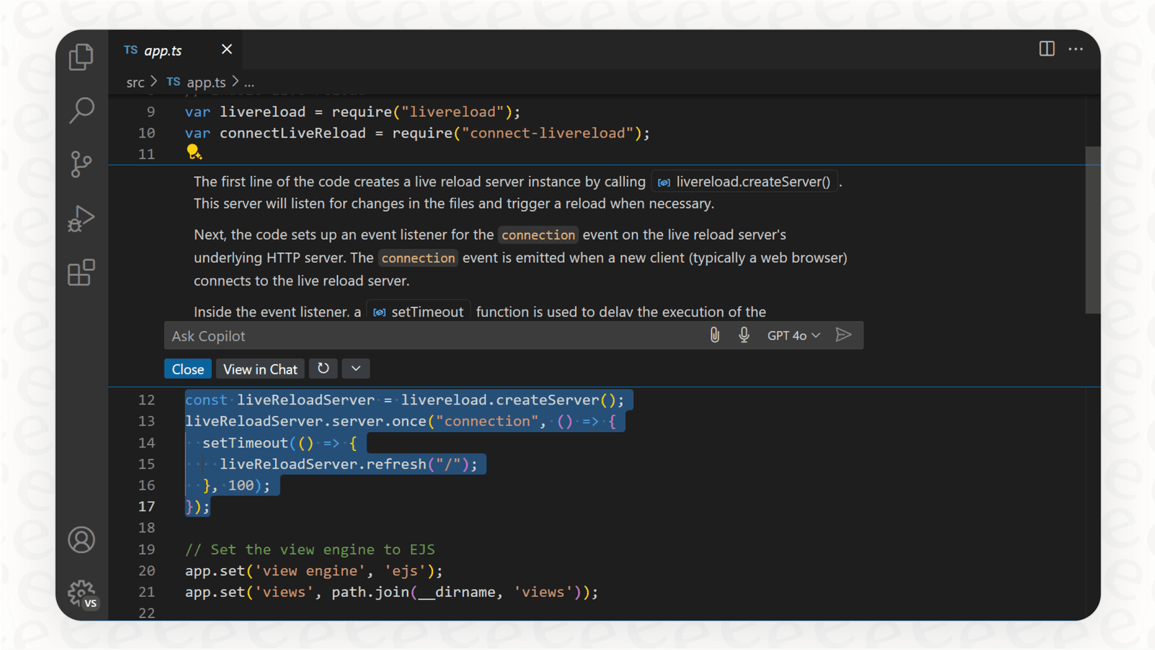 An example of GitHub Copilot inside a code editor