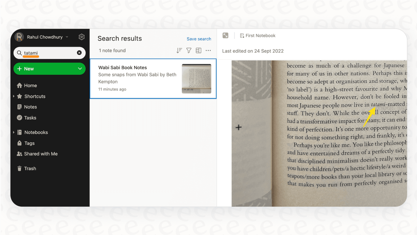 Screenshot showcasing Evernote's OCR search across documents and images.