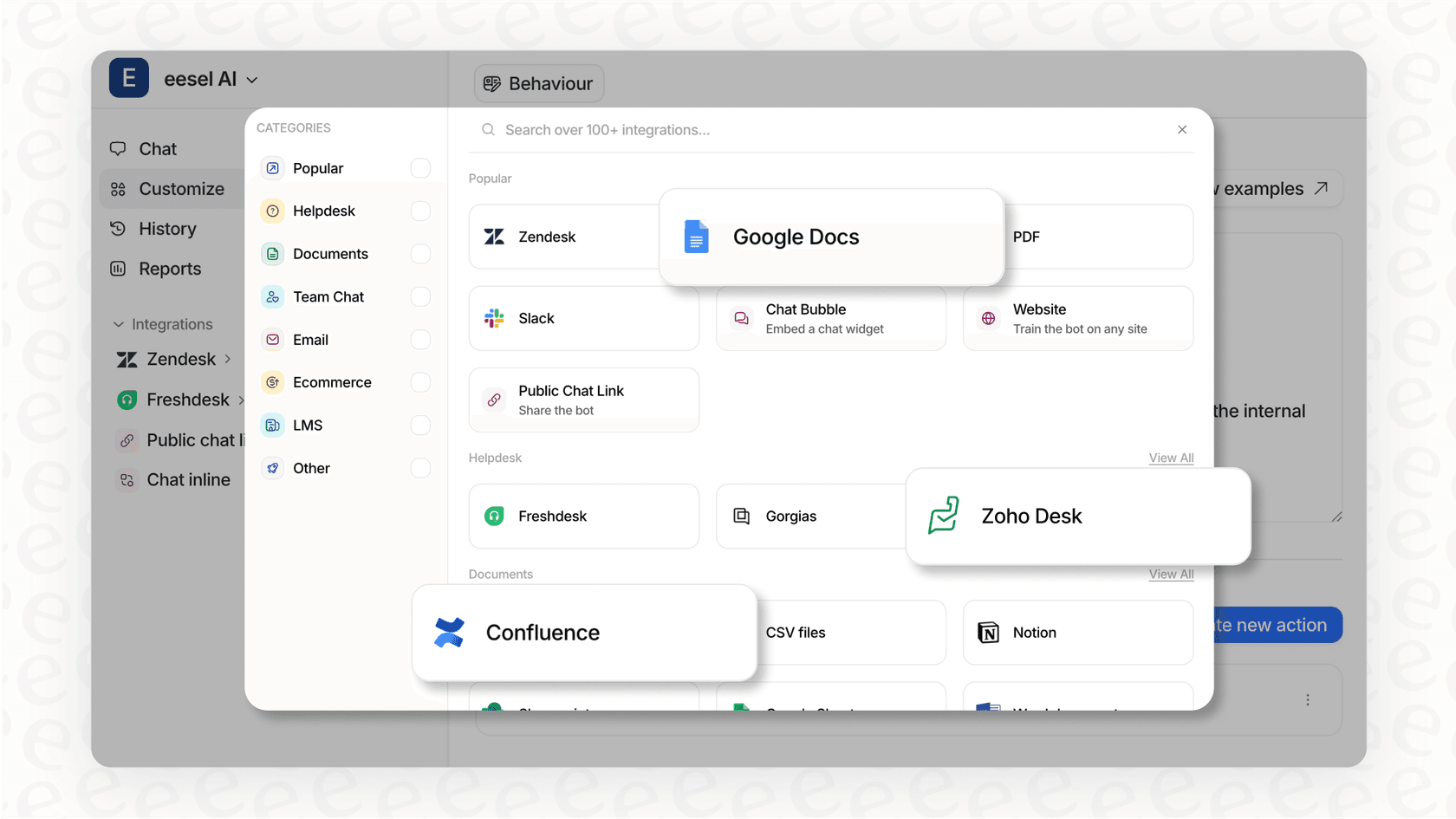 Screenshot of eesel AI integration with Zoho Desk, making it a viable alternate hybrid approach.