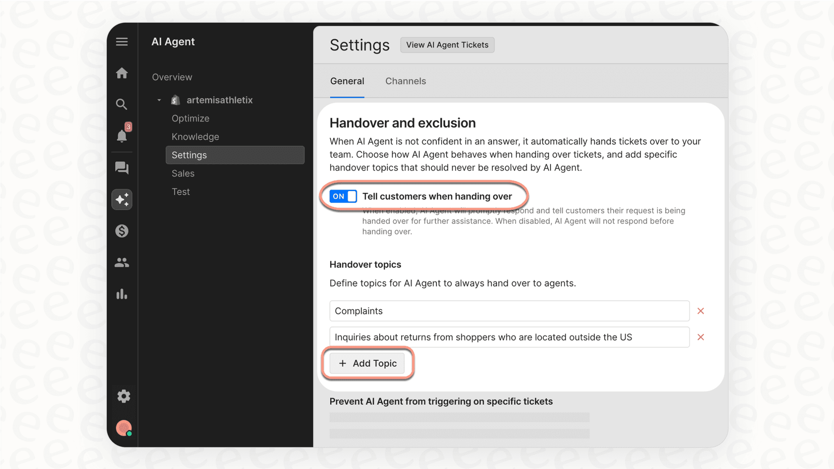 A screenshot of the Gorgias settings page where users can create, edit, and manage their Gorgias tags.