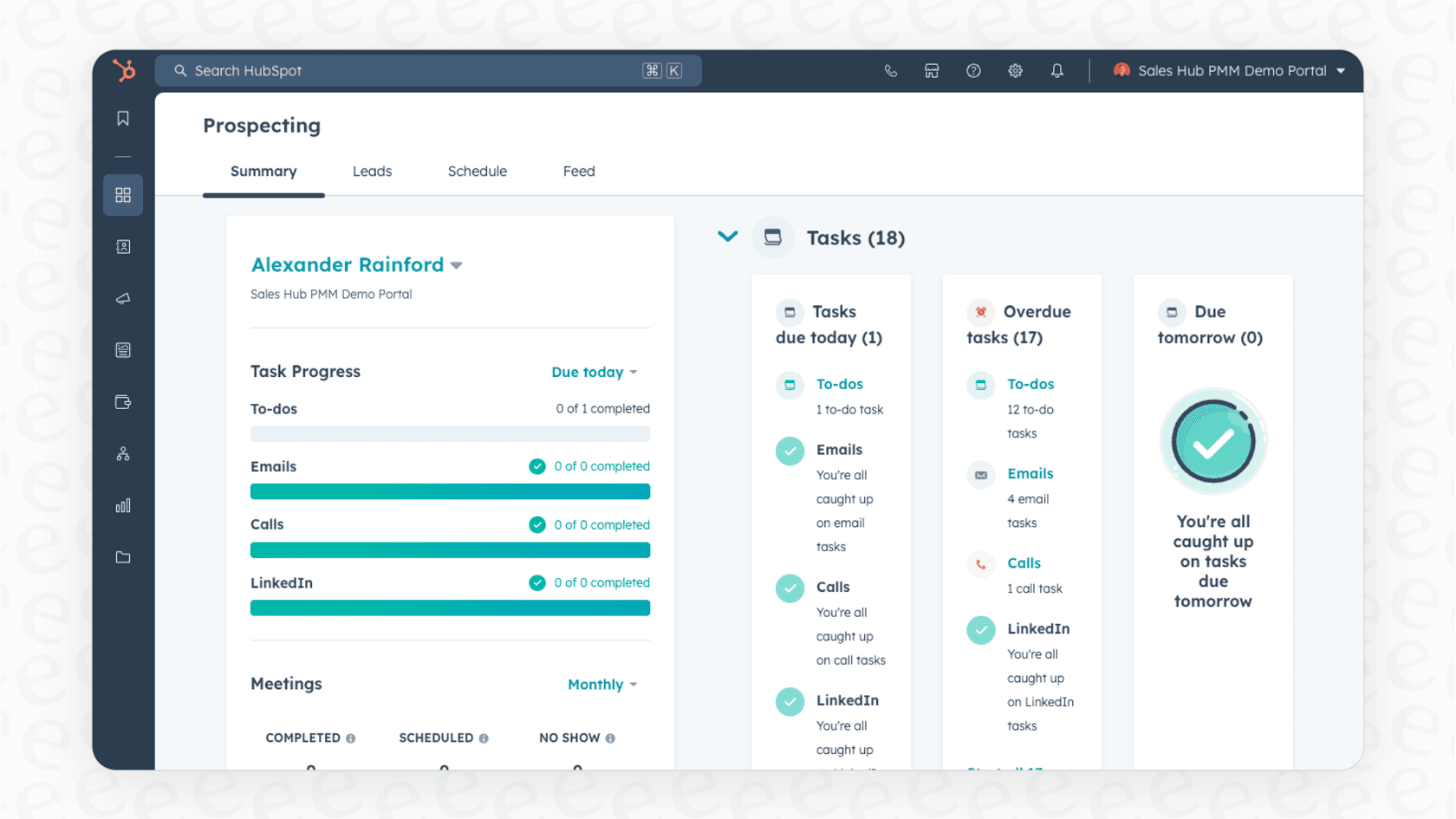 The HubSpot Sales Hub dashboard, illustrating the sales pipeline management features.
