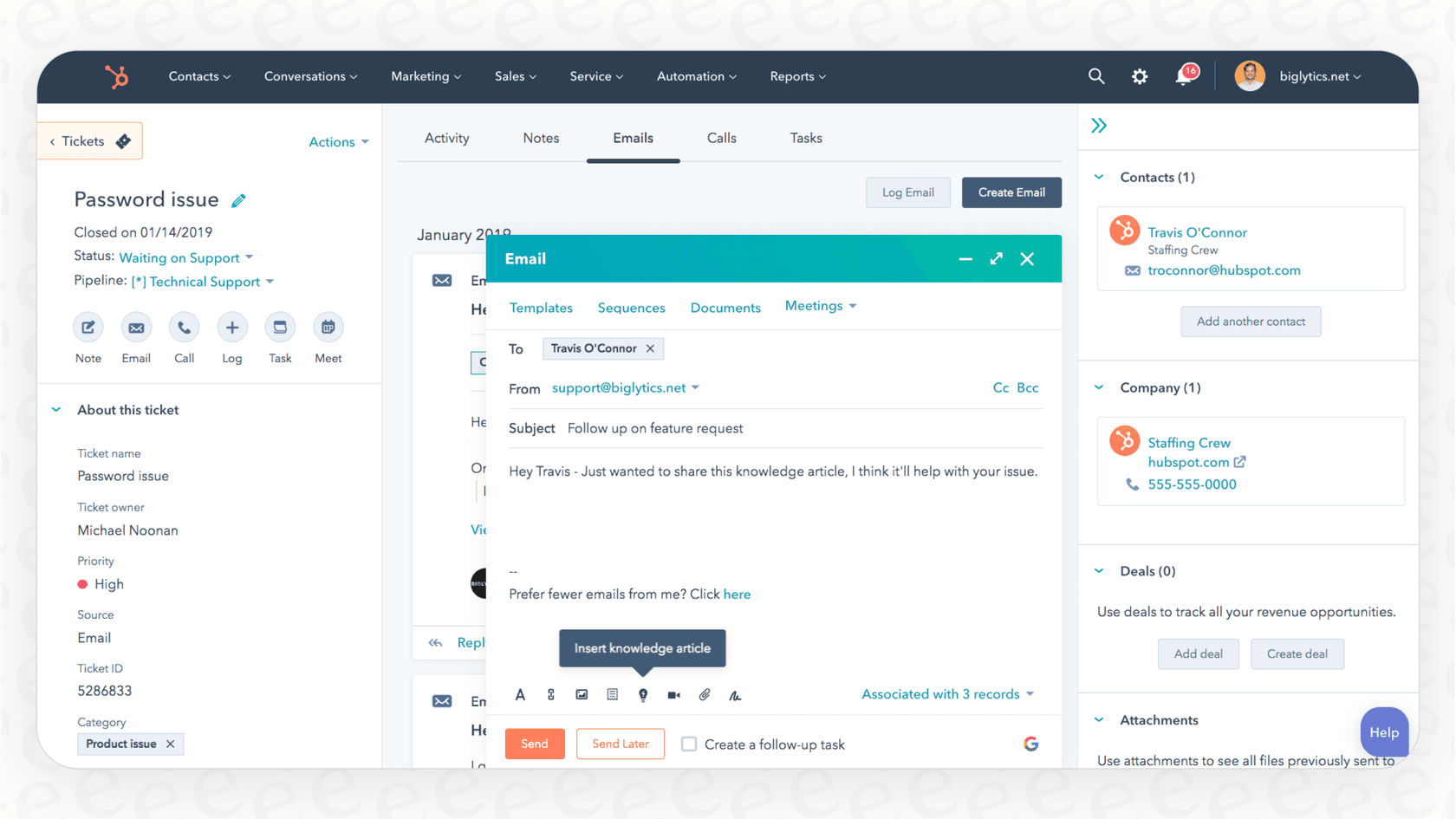 A screenshot showing an AI-drafted follow-up email in HubSpot, a key feature for anyone learning how to use AI in HubSpot CRM for sales.