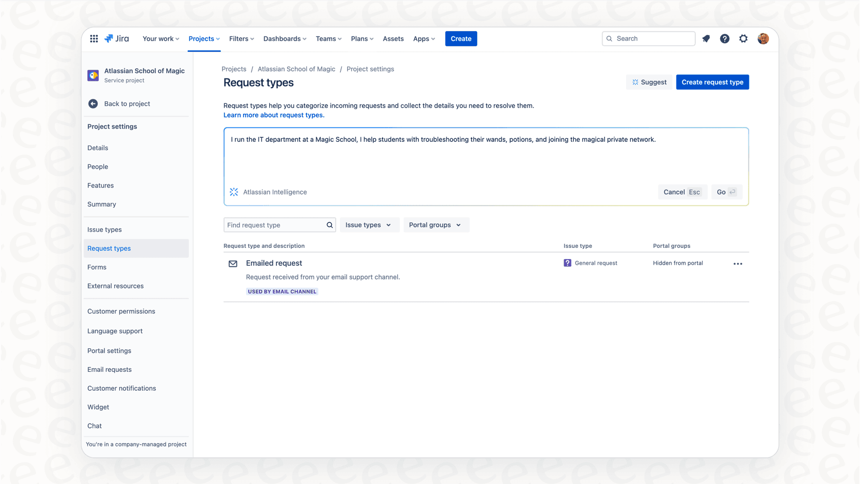 A screenshot showing the AI summarization feature in action on a Jira ticket, which is a key part of Atlassian Intelligence.