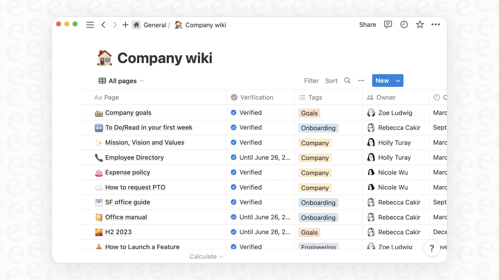 A screenshot of a company wiki in Notion, highlighting its strength as one of the leading Airtable alternatives for documentation.