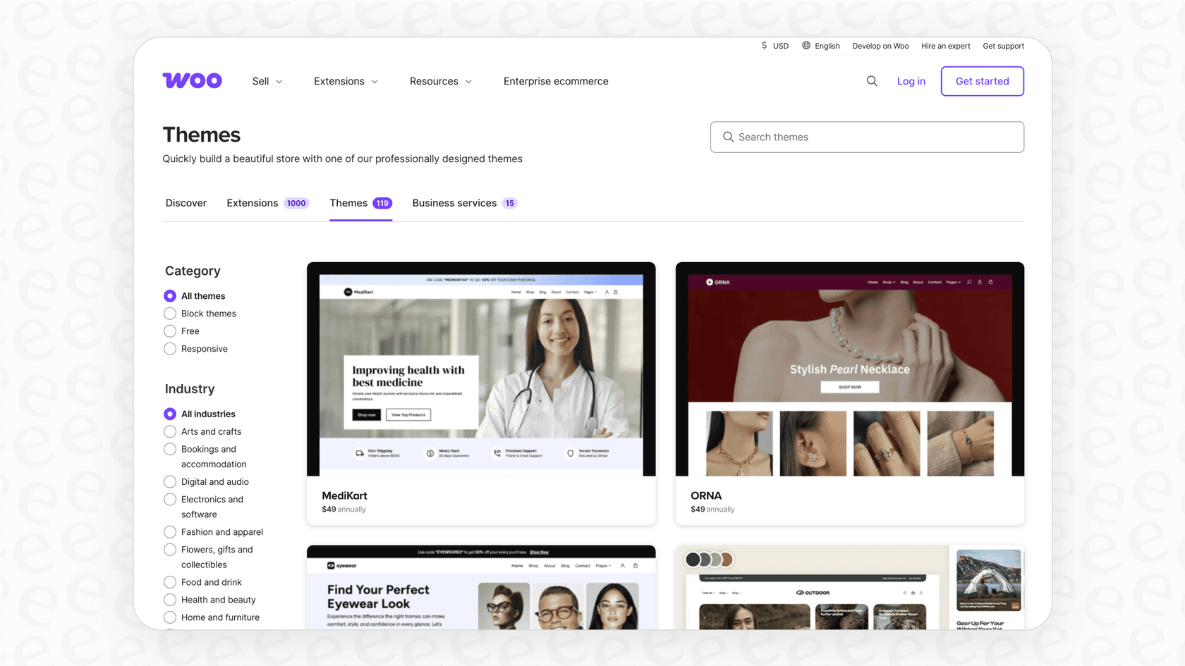 The WooCommerce theme store showcases the vast design flexibility available, a strong point for WooCommerce in the Shopify vs WooCommerce comparison.