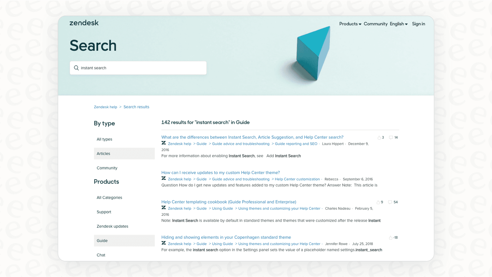 An example of a self-service help center built with Zendesk Guide, where customers can find articles and FAQs.