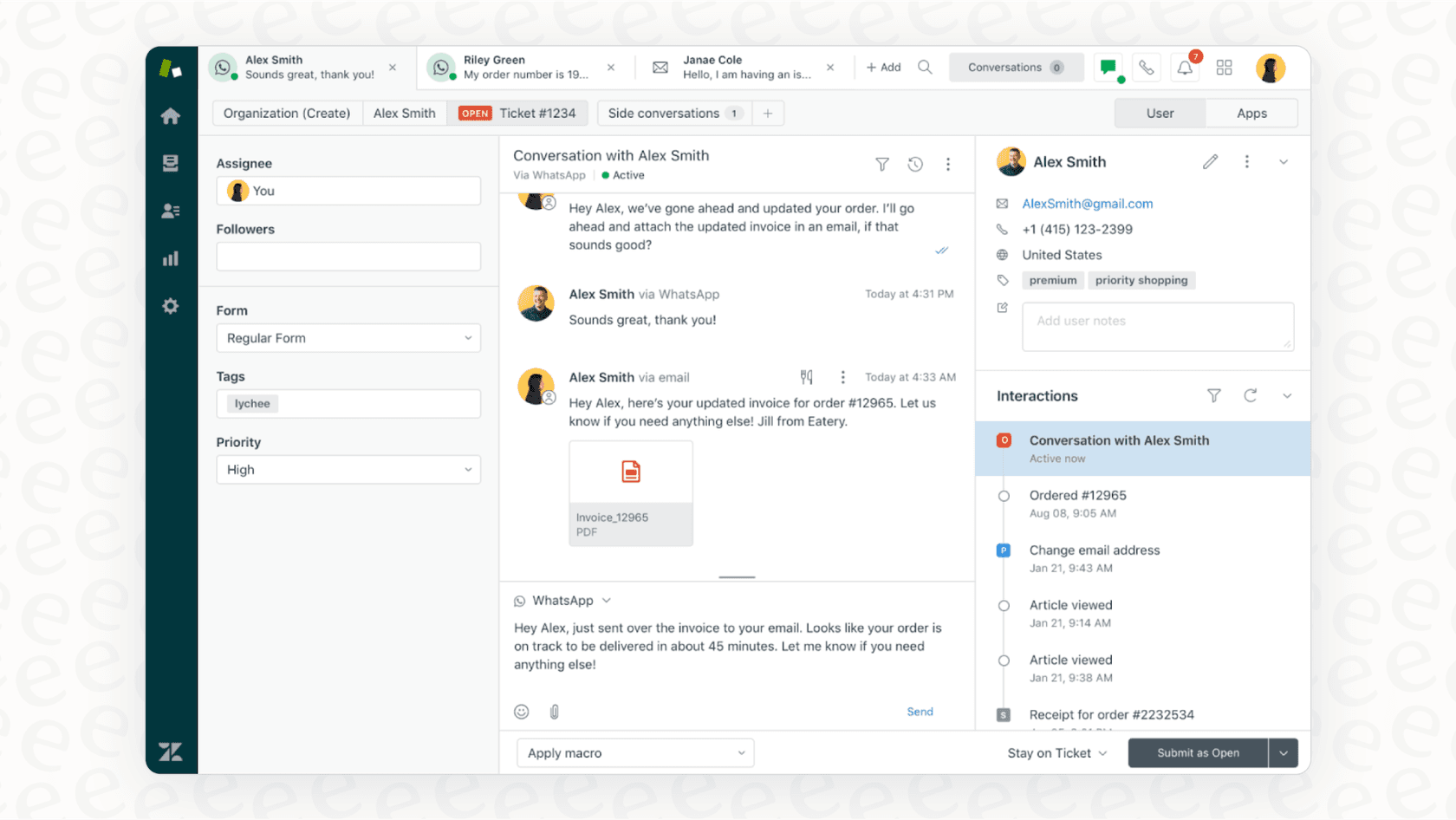 A look at the Zendesk dashboard, where tickets from multiple channels are managed. This view is central to how Zendesk works.