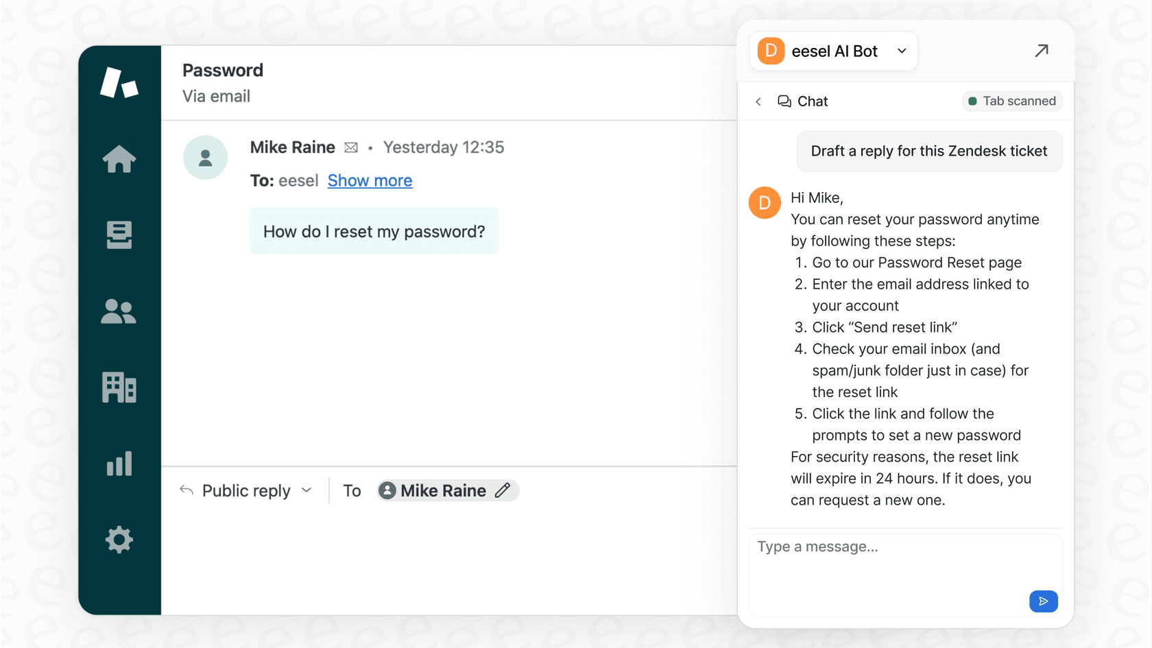 eesel AI Copilot Zendesk integration password reset assistance