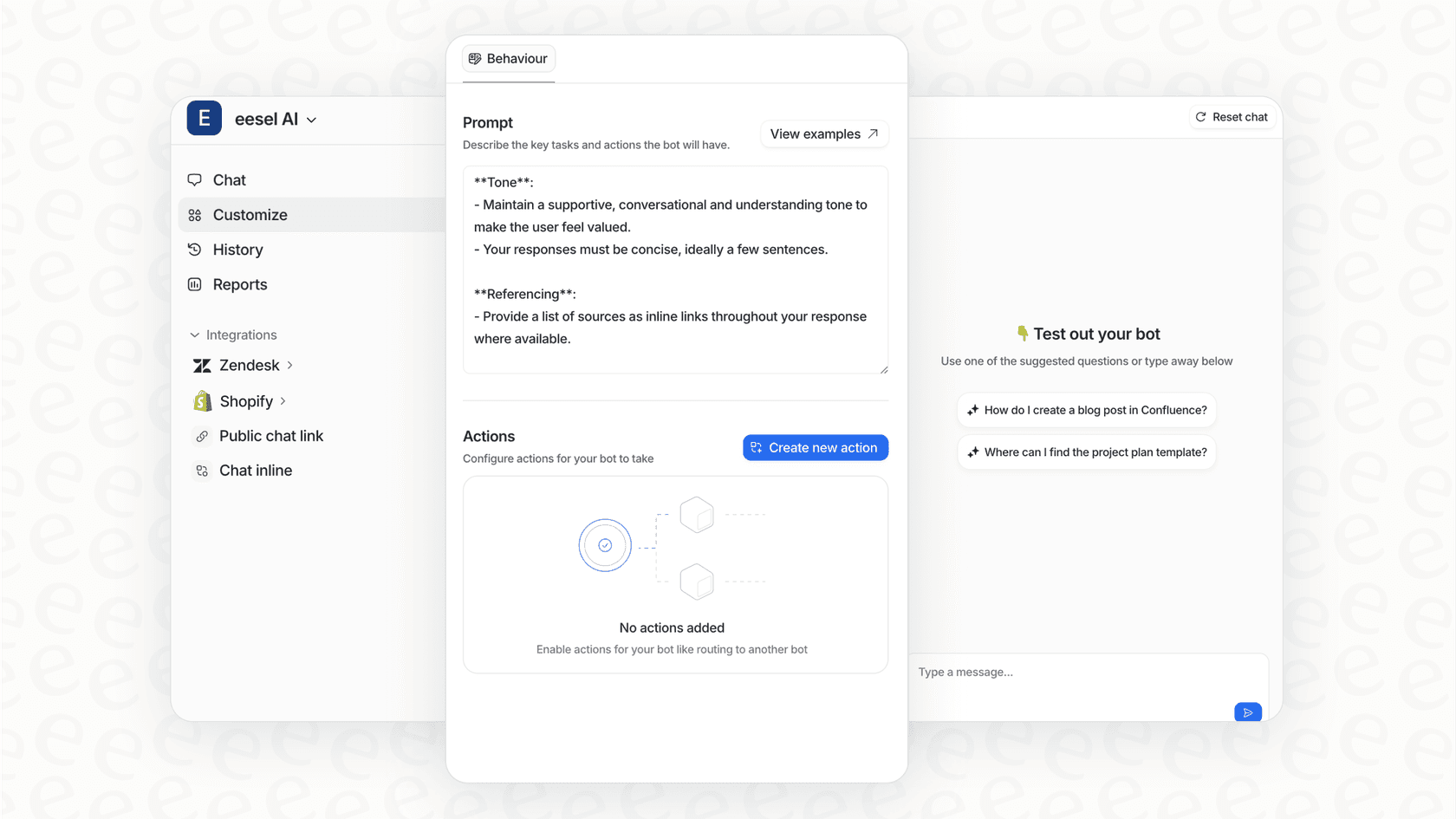 eesel AI customization and behavior settings with guardrails