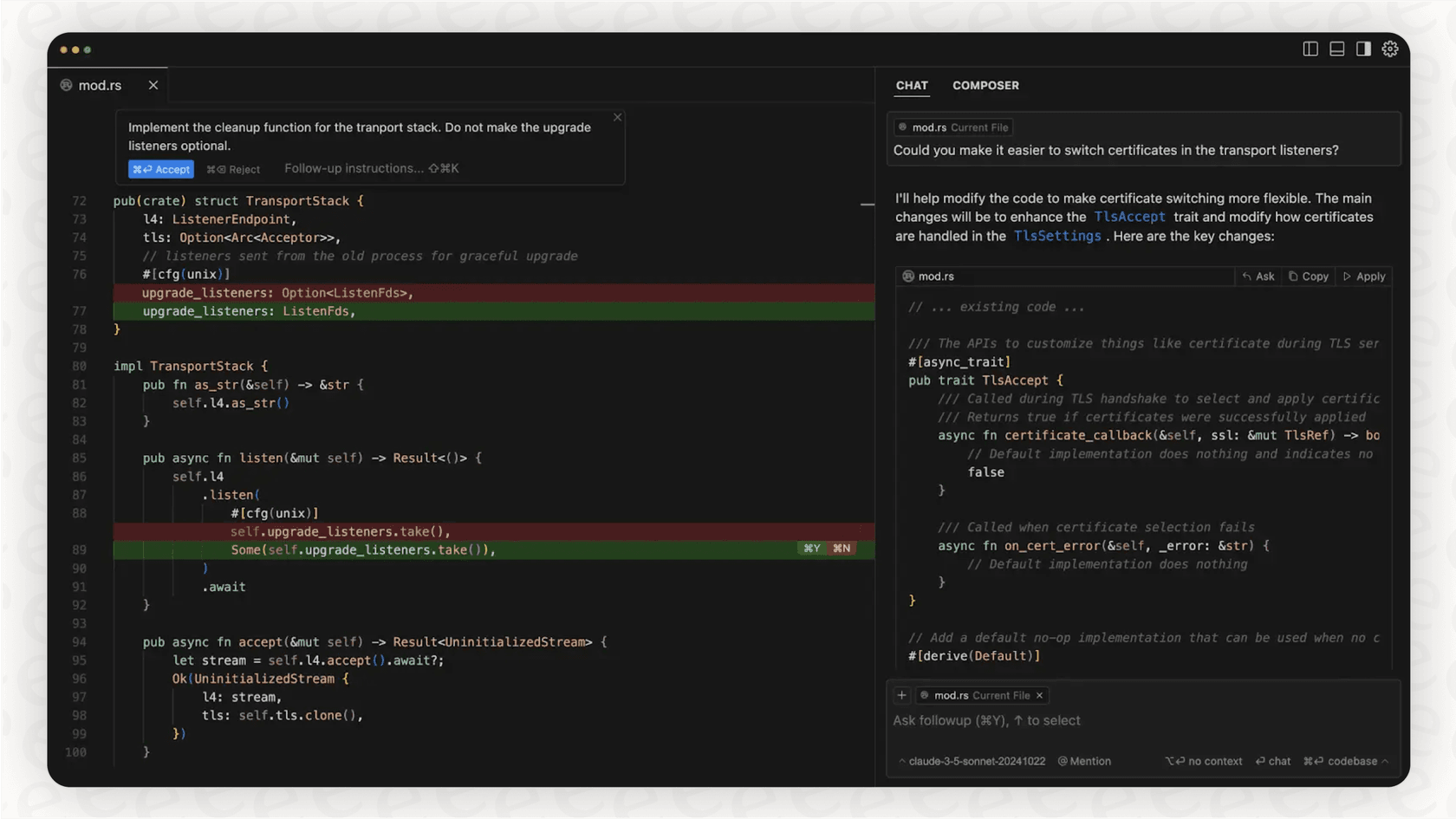 A screenshot of the Cursor AI editor, which many Cursor reviews praise for its familiar VS Code-based layout.
