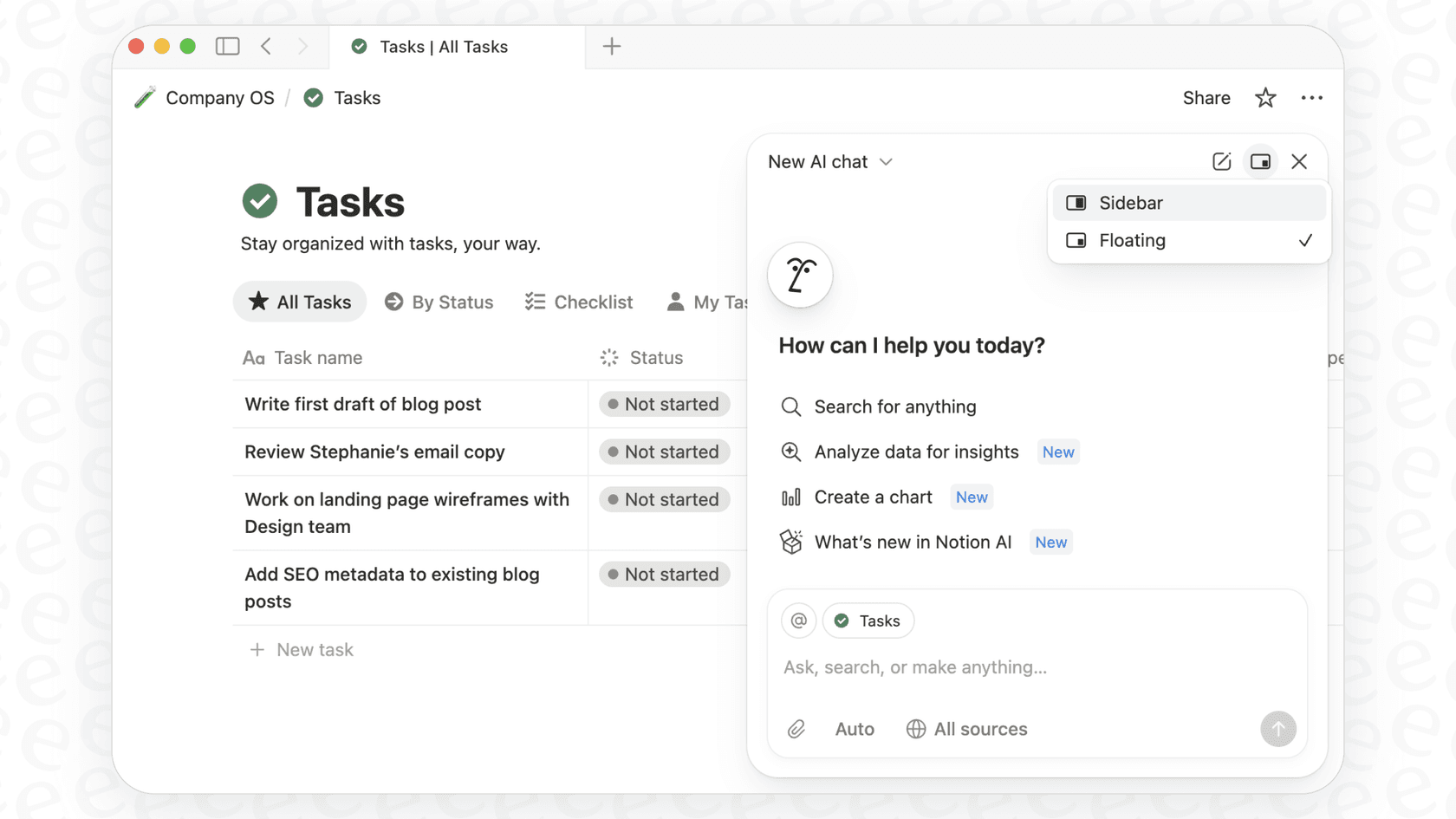 A screenshot demonstrating the conversational search feature of the Notion AI Q&A in Knowledge Hub.