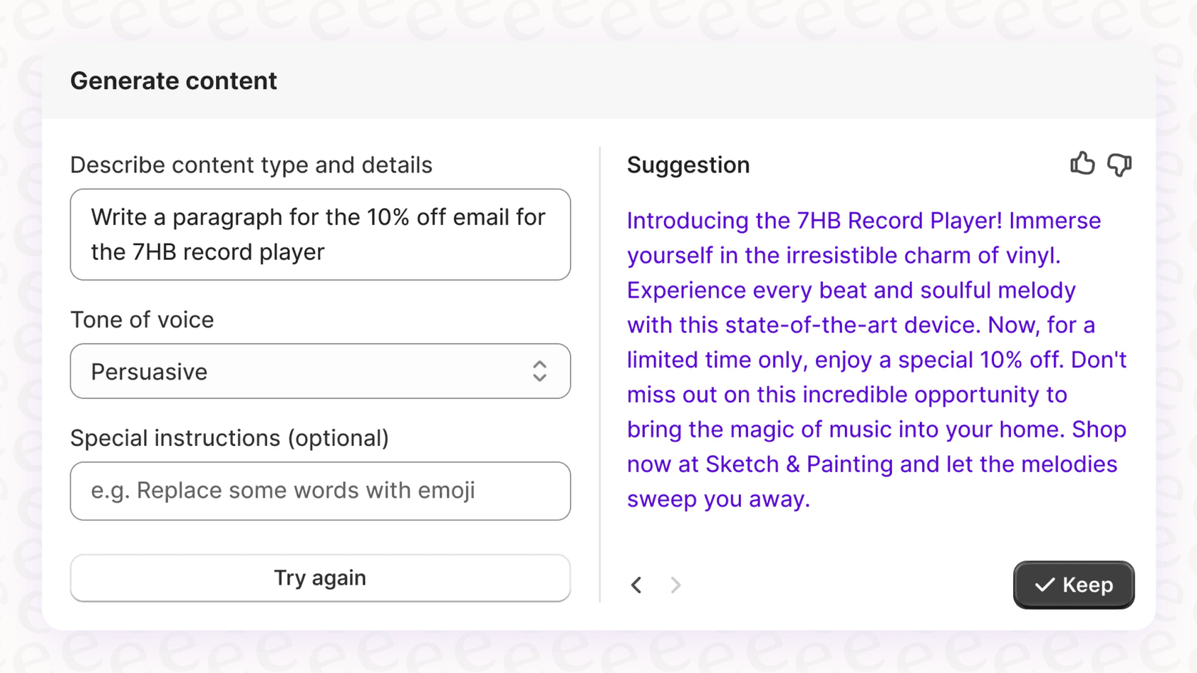 A screenshot showing an example of a blog post outline created by the Shopify Magic Blog Post Generation tool.