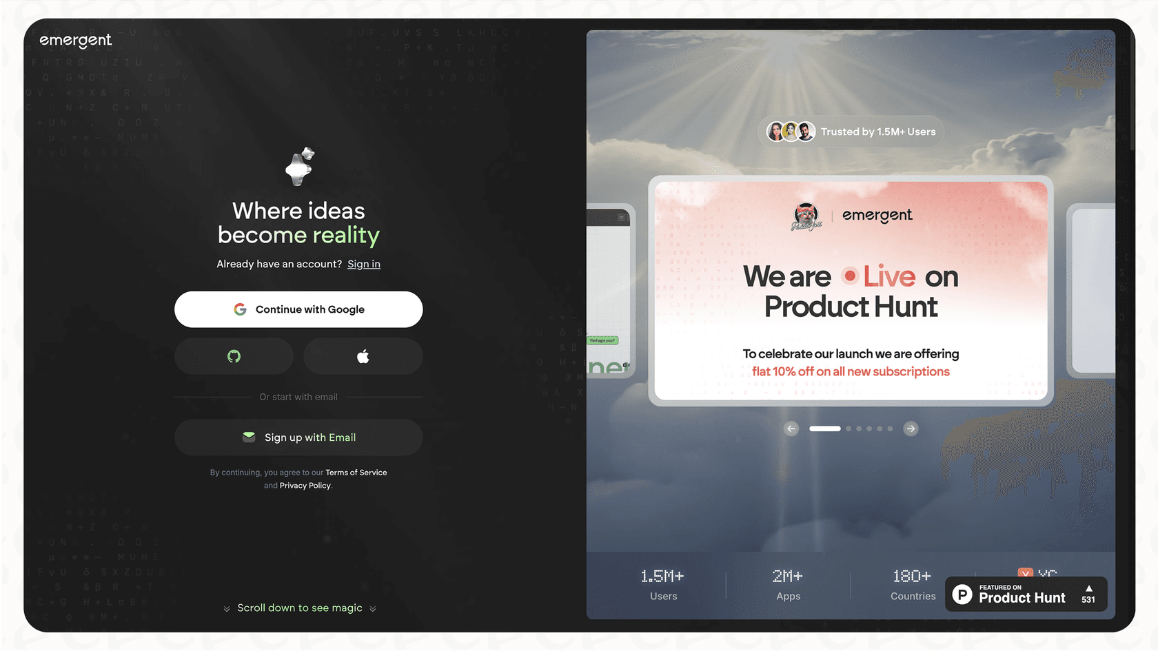 Screenshot of Emergent.sh