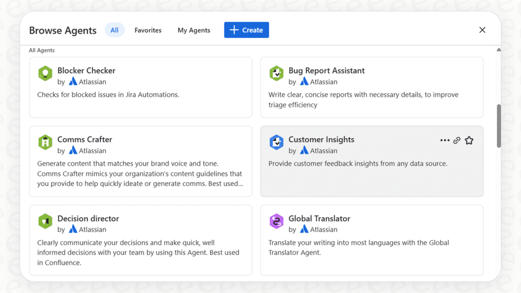 Browsing available Rovo Agents.