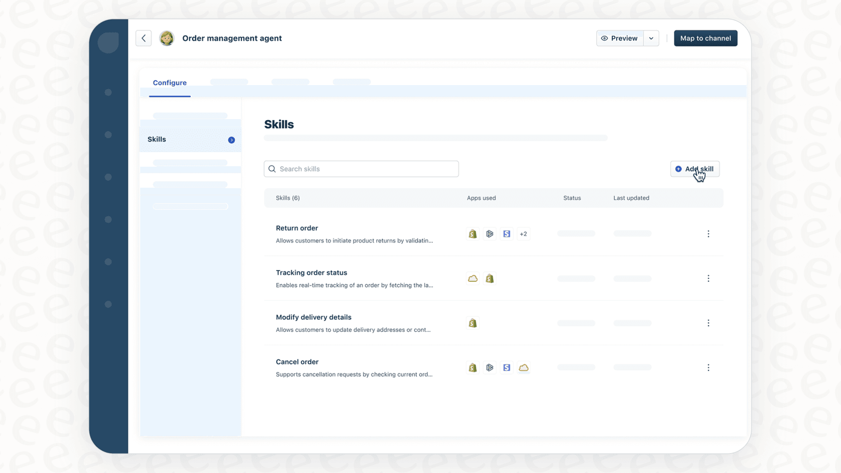 Screenshot of a user building skills with Freddy AI Agent Skills Builder