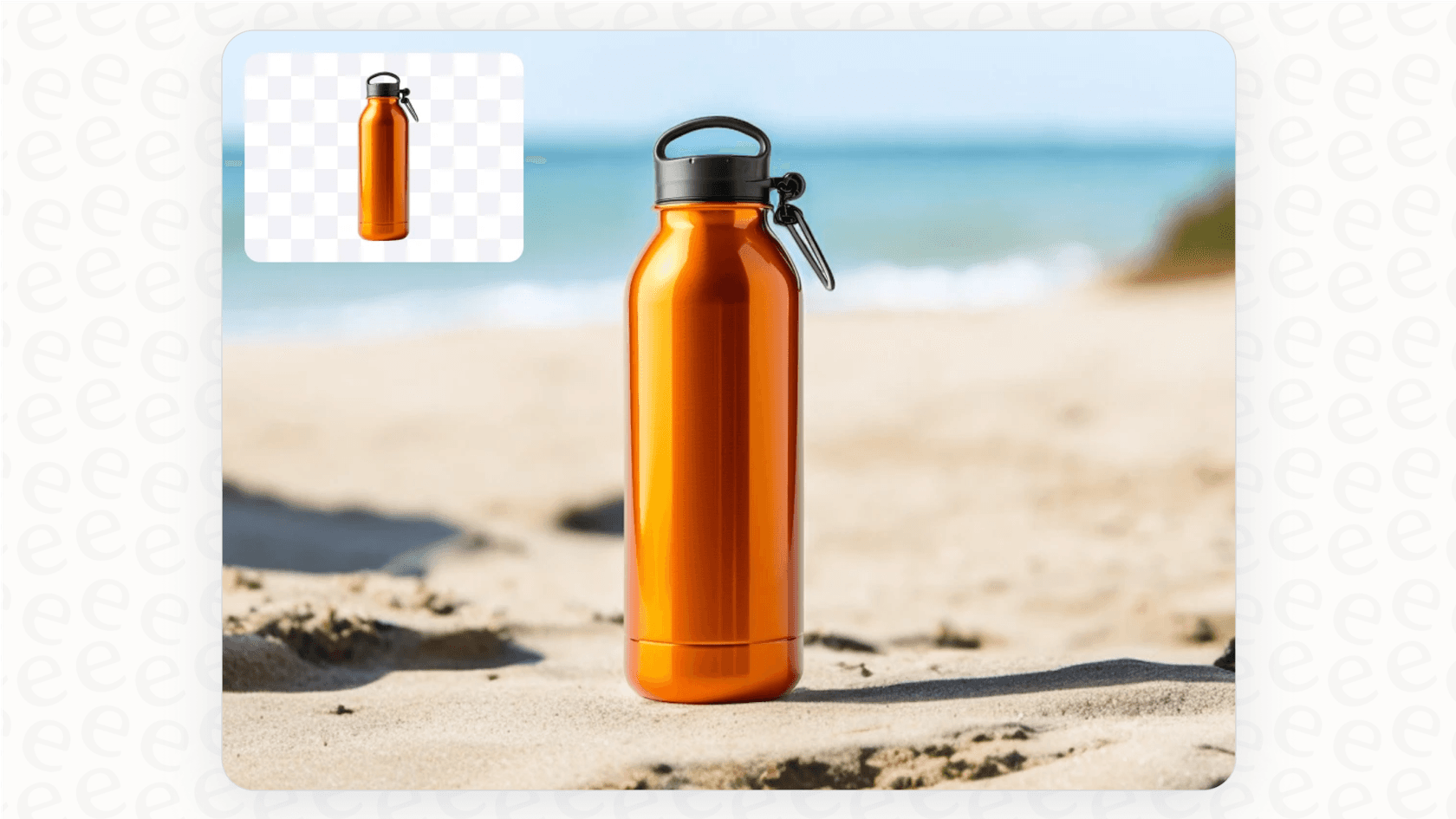 A demonstration of an AI-generated background for a product, a feature available with PhotoRoom pricing, as taken from PhotoRoom.