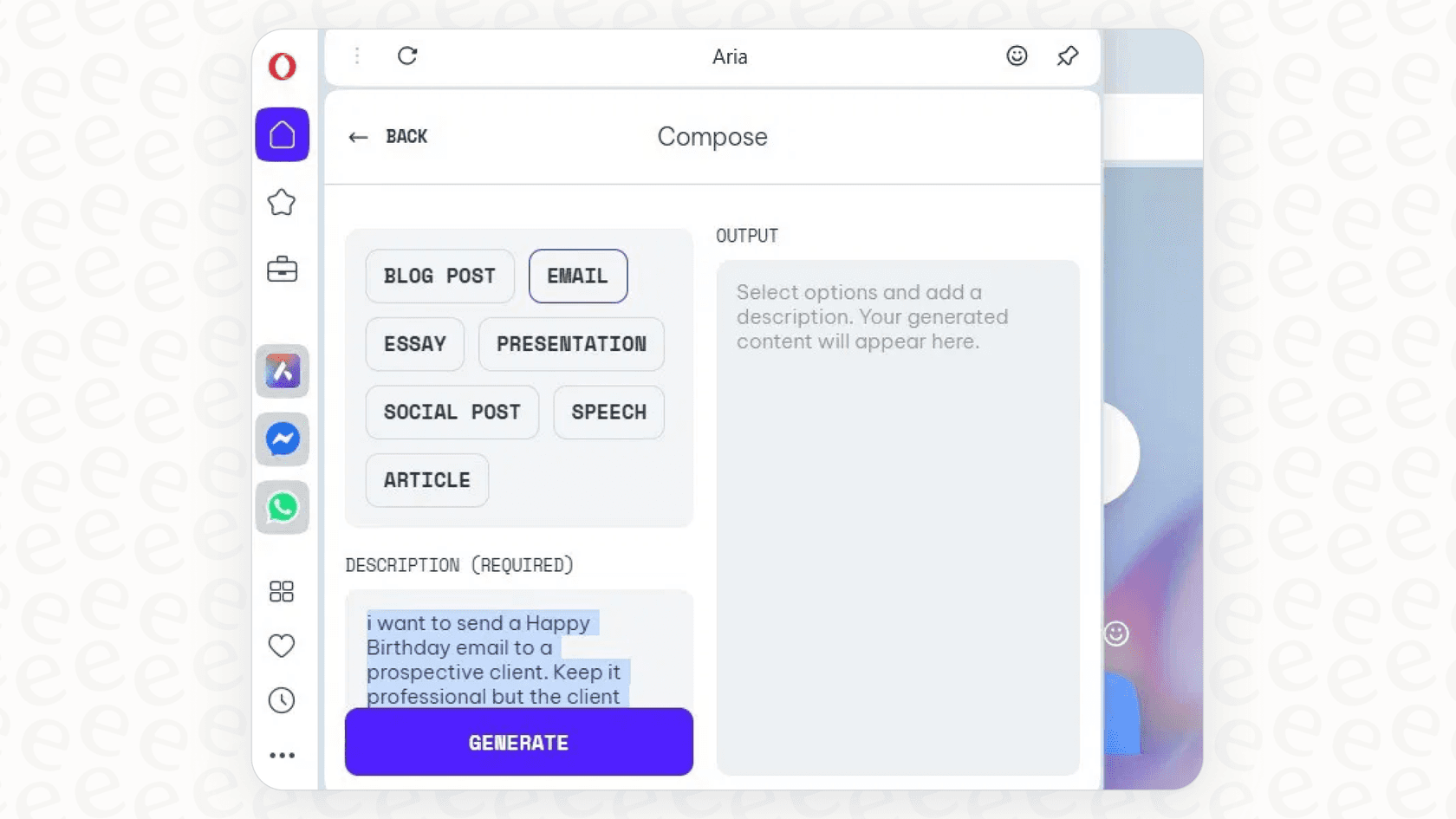 A screenshot of Aria