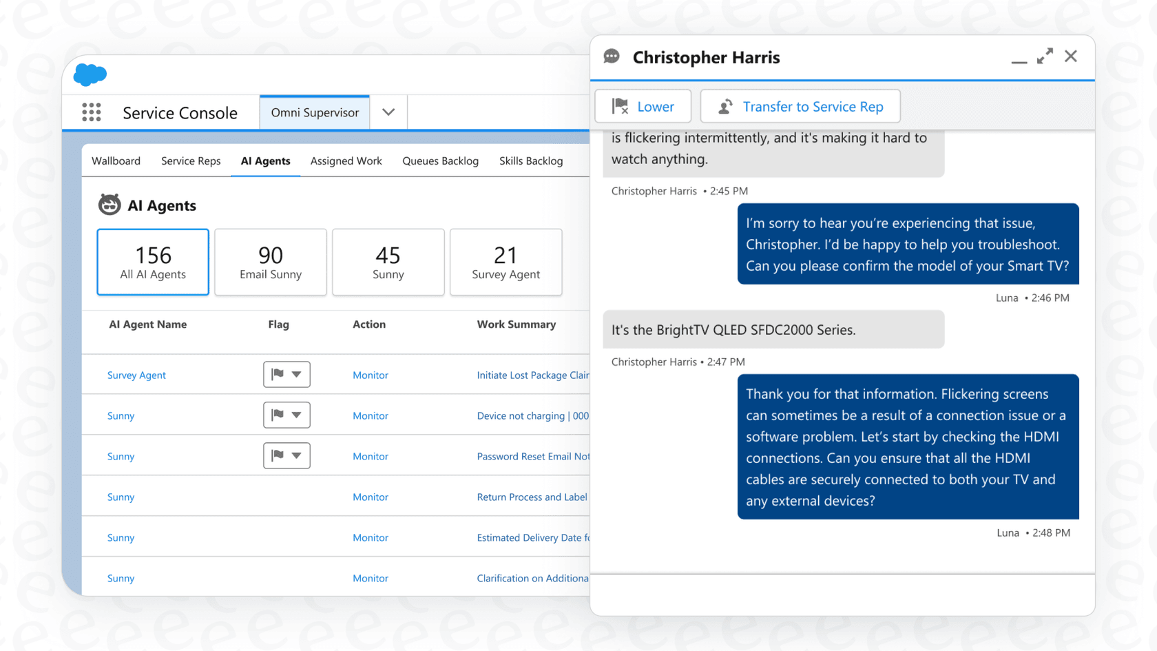 AI Agent with chatbot, showing how Salesforce Generative AI automates support for customers.