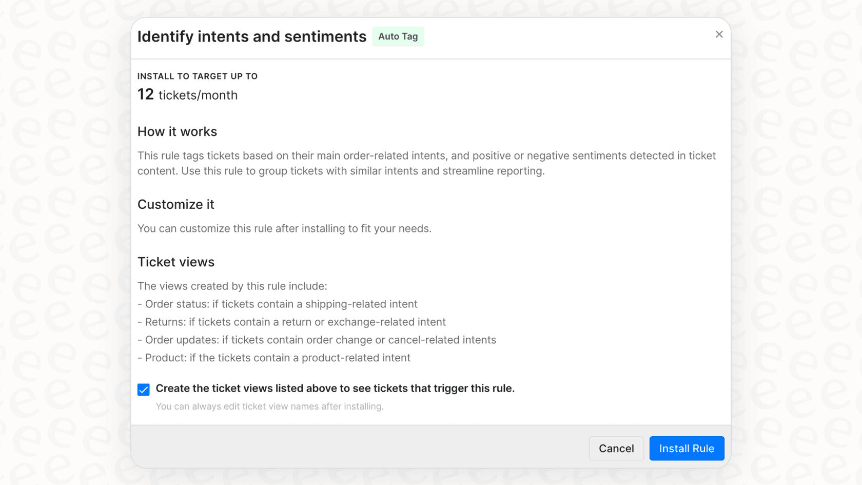 A screenshot showing the rule creation window in Gorgias, where you can set up automation to tag tickets from VIPs.