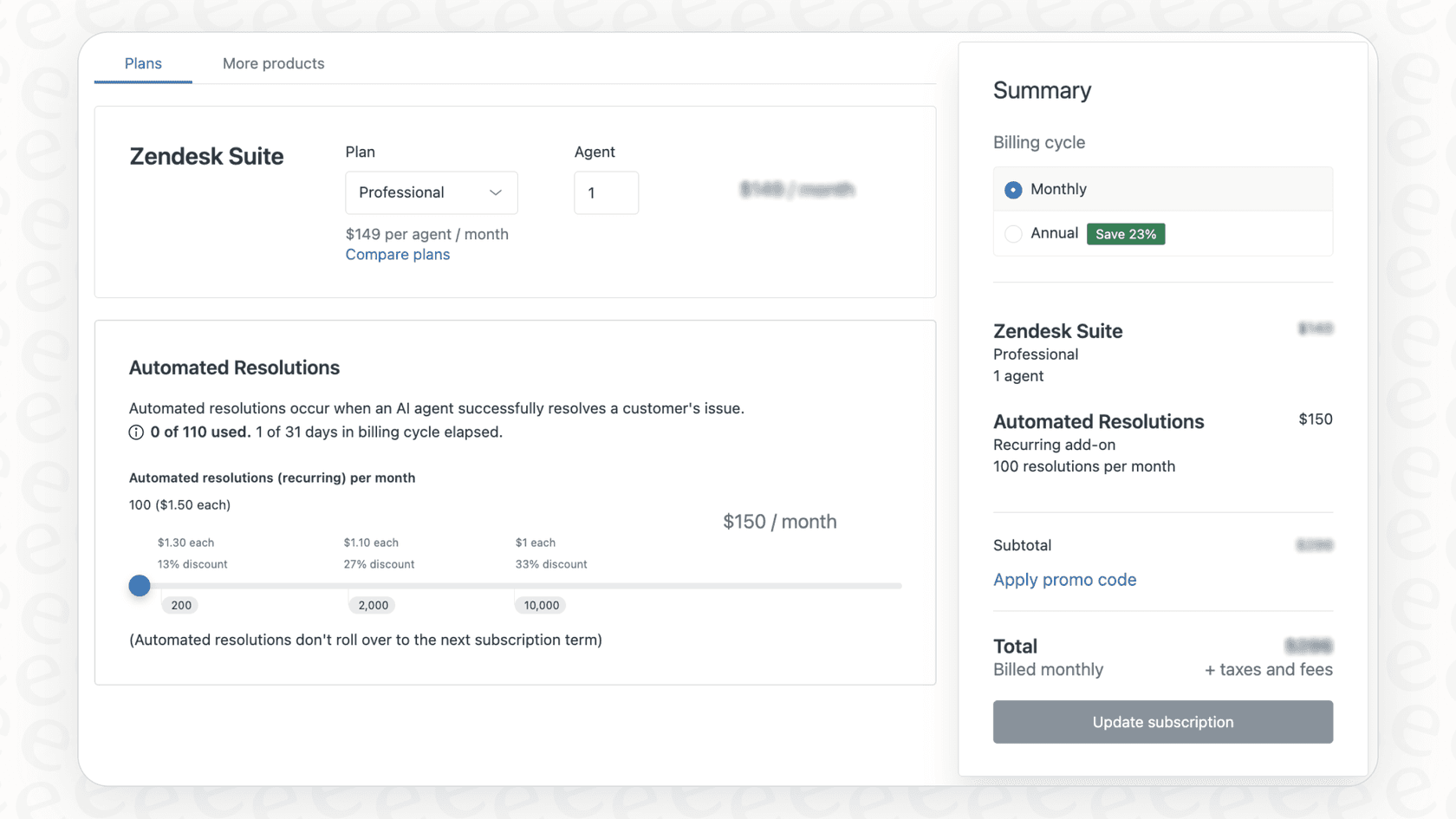 Screenshot of Zendesk managing the automated resolutions as an add-on