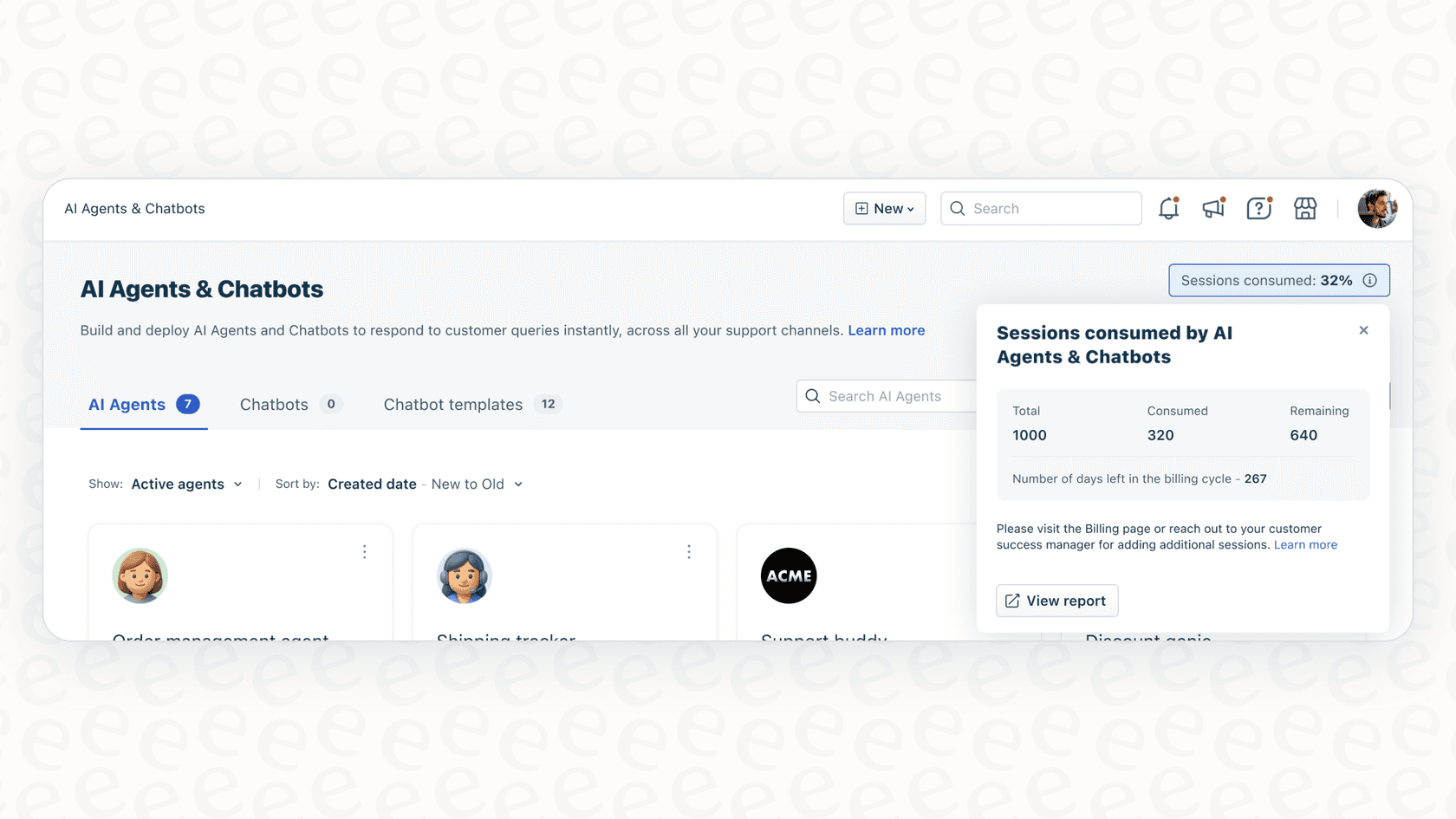 Screenshot of the Freshdesk AI Agent Session Consumption