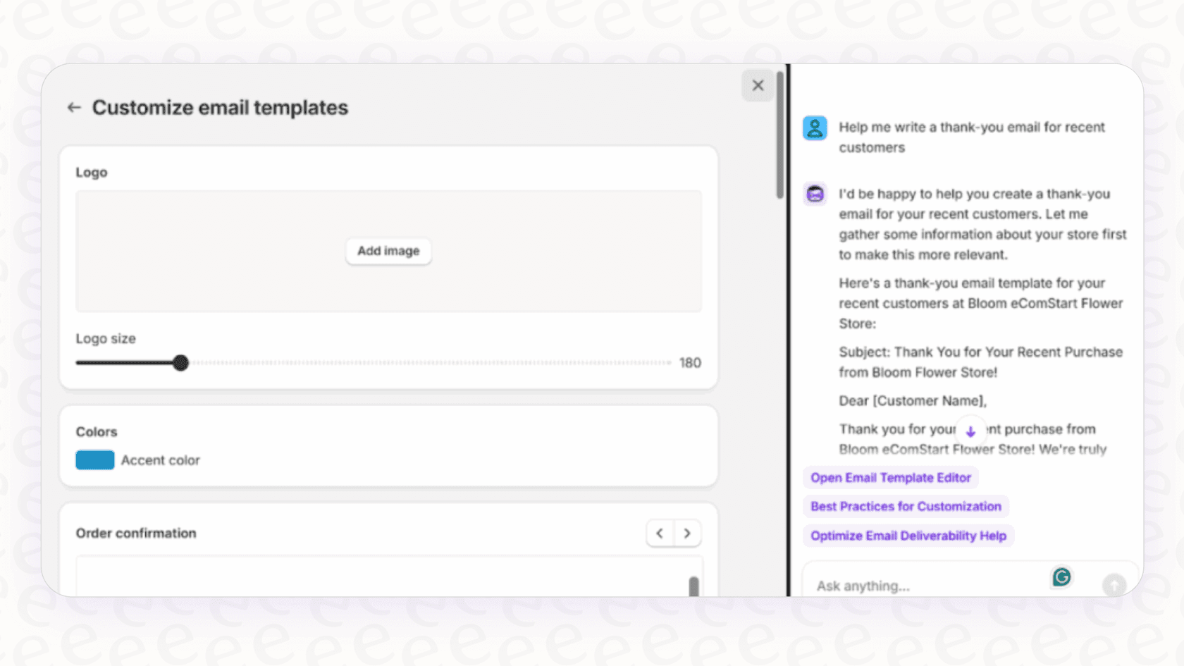 A screenshot of Sidekick, the admin assistant within the Shopify Magic AI Tools, helping a store owner with a task.