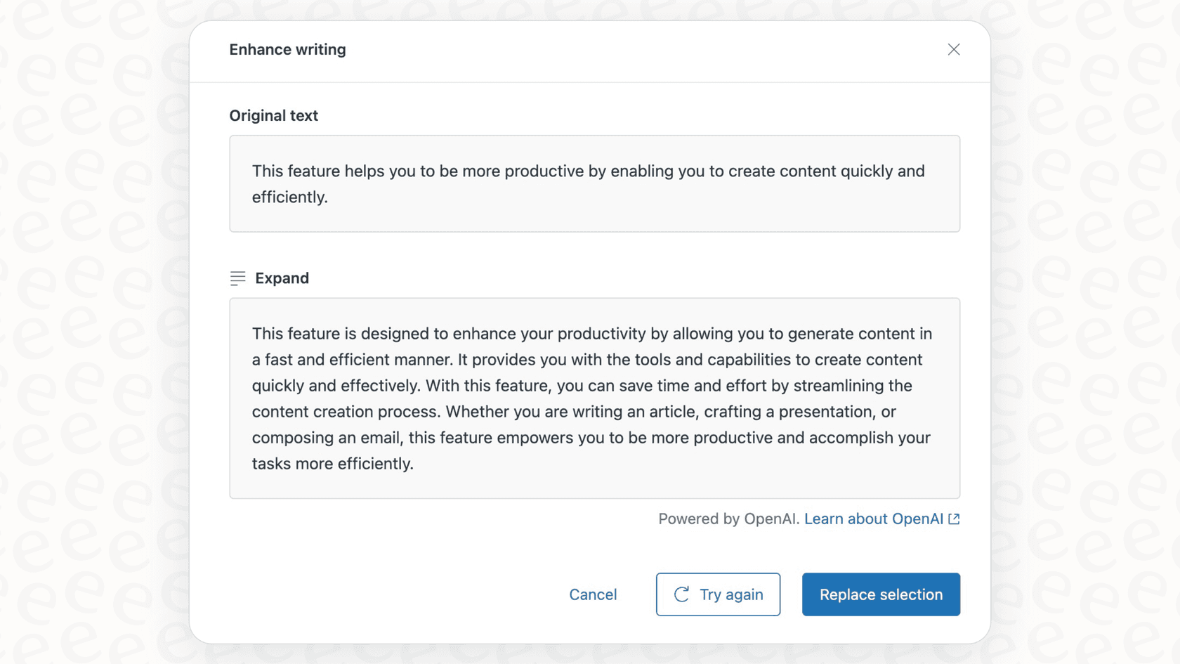 Screenshot of enhancing a user