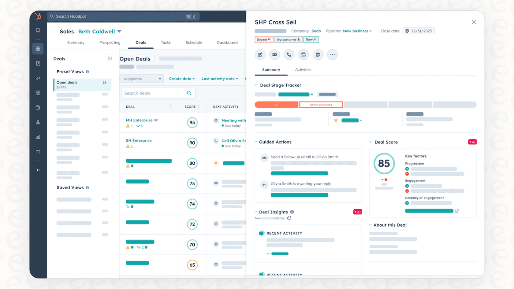 An example of an AI-generated summary provided by the HubSpot AI customer service agent, detailing recent sales activities.