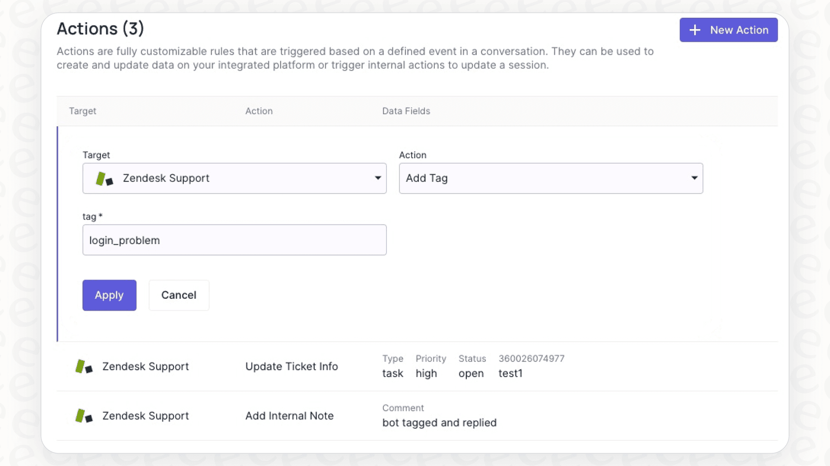 Adding actions in Zendesk advanced AI.
