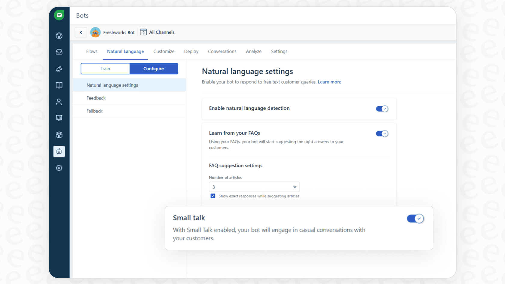 Enabling Freshdesk small talk for bots.