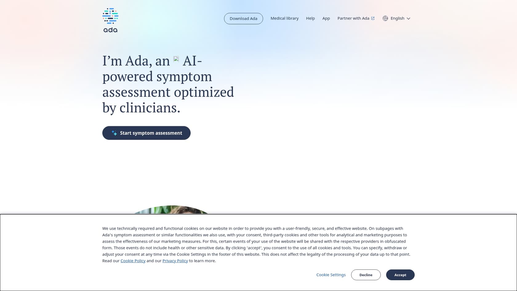 A screenshot of the Ada landing page, showcasing one of the best Salesforce chatbot platforms.