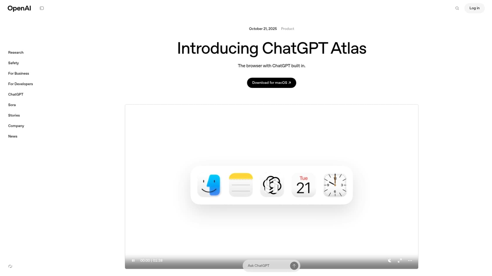 A screenshot of the ChatGPT landing page, which is one of the best chatbot for developers.