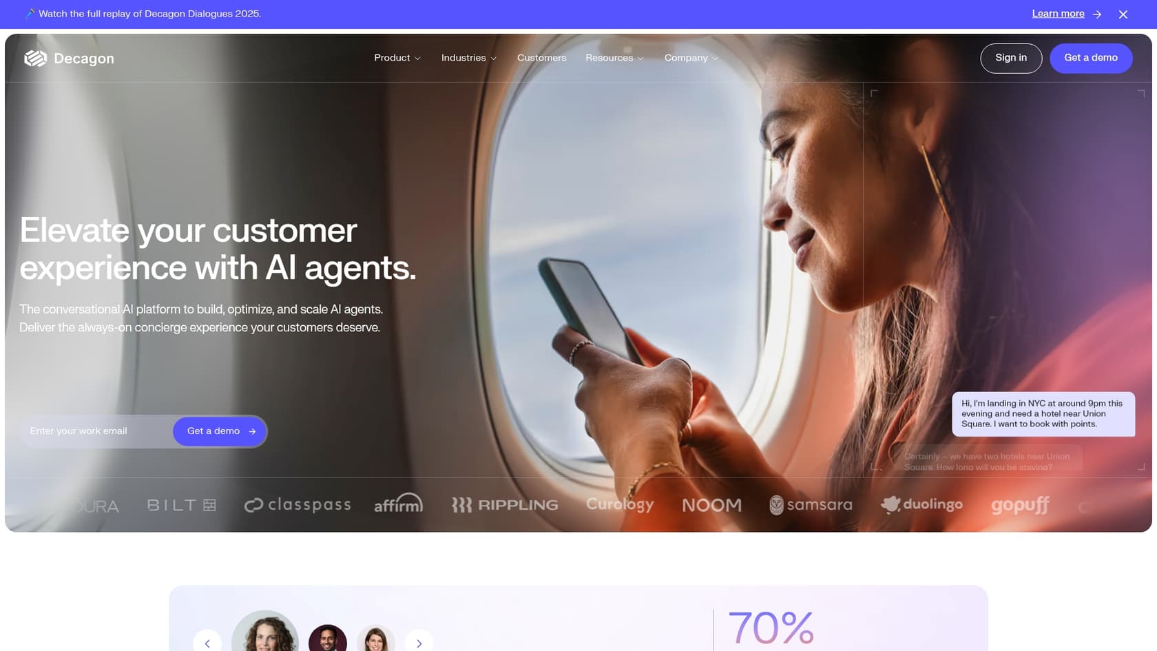 A screenshot of the Decagon landing page.