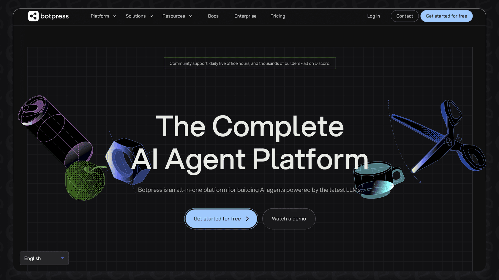 A screenshot of the Botpress website, a platform for building AI chatbots.