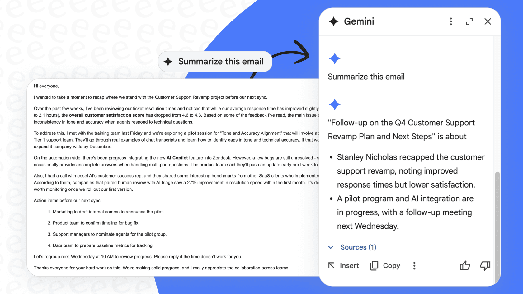 A screenshot highlighting the manual summarization button for the Gmail Email Thread Recap feature.