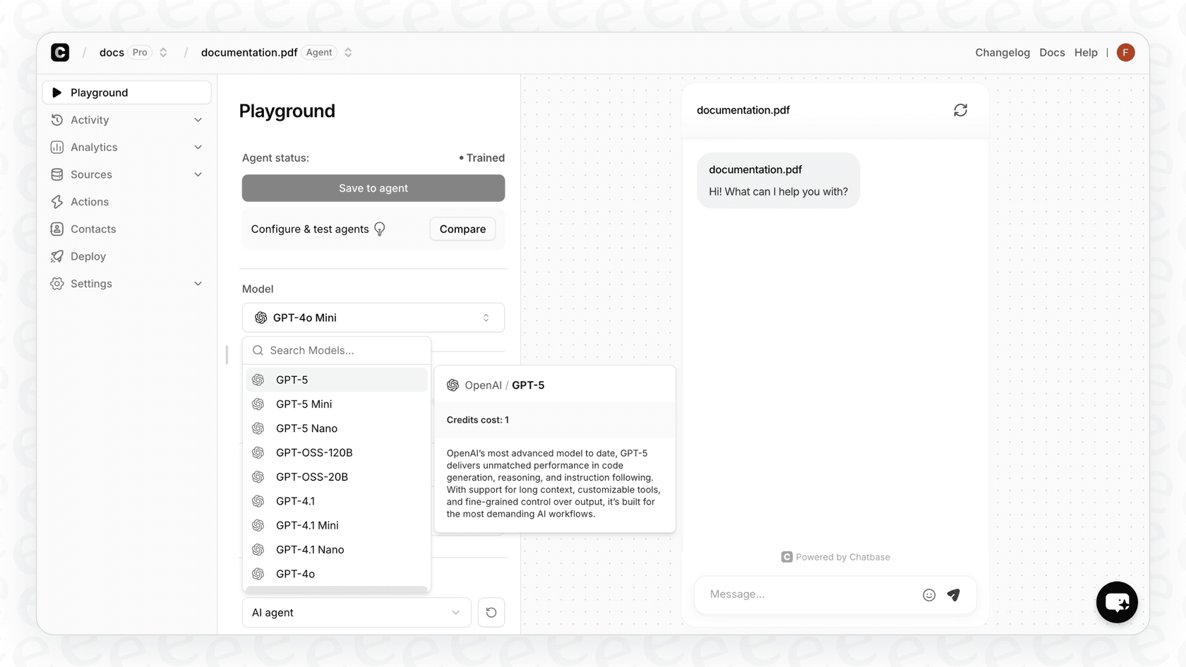 A screenshot of Chatbase