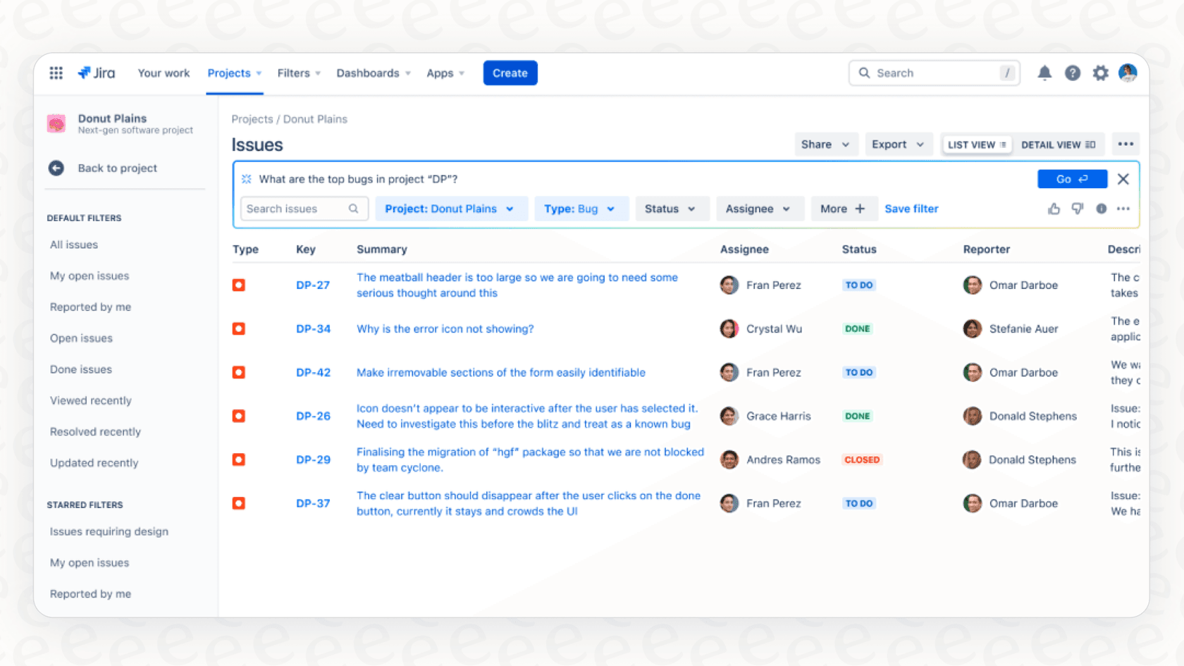 A user asks a question in the search bar, demonstrating Atlassian Intelligence Search Using Natural Language.