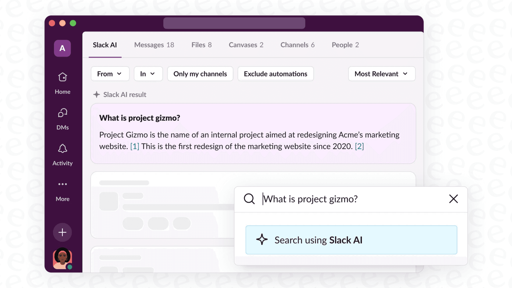 Screenshot of AI powered search.