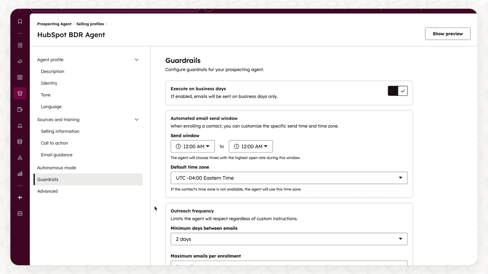 Screenshot of Guardrails on Prospecting Agent