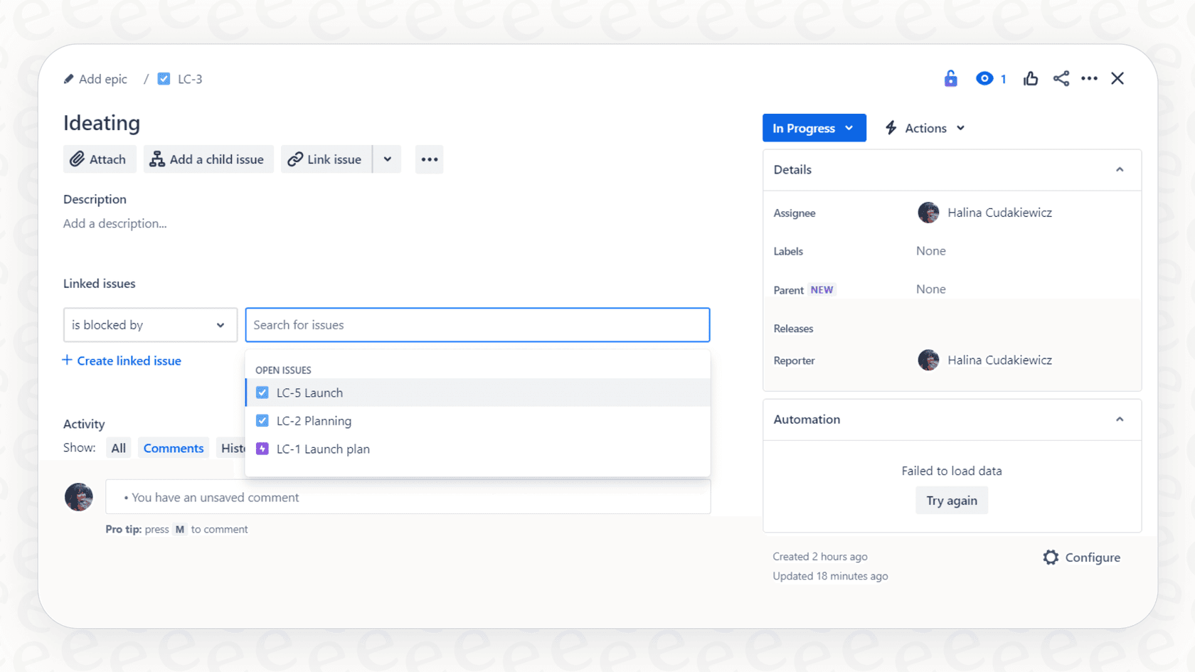 A view of a Jira ticket where the Atlassian Intelligence link similar work items feature is active, displaying a list of similar issues for agent context.