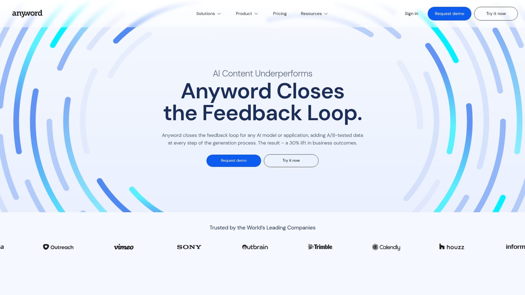 A screenshot of the Anyword AI Blog Writer landing page, a popular content AI blog post wizard tool.