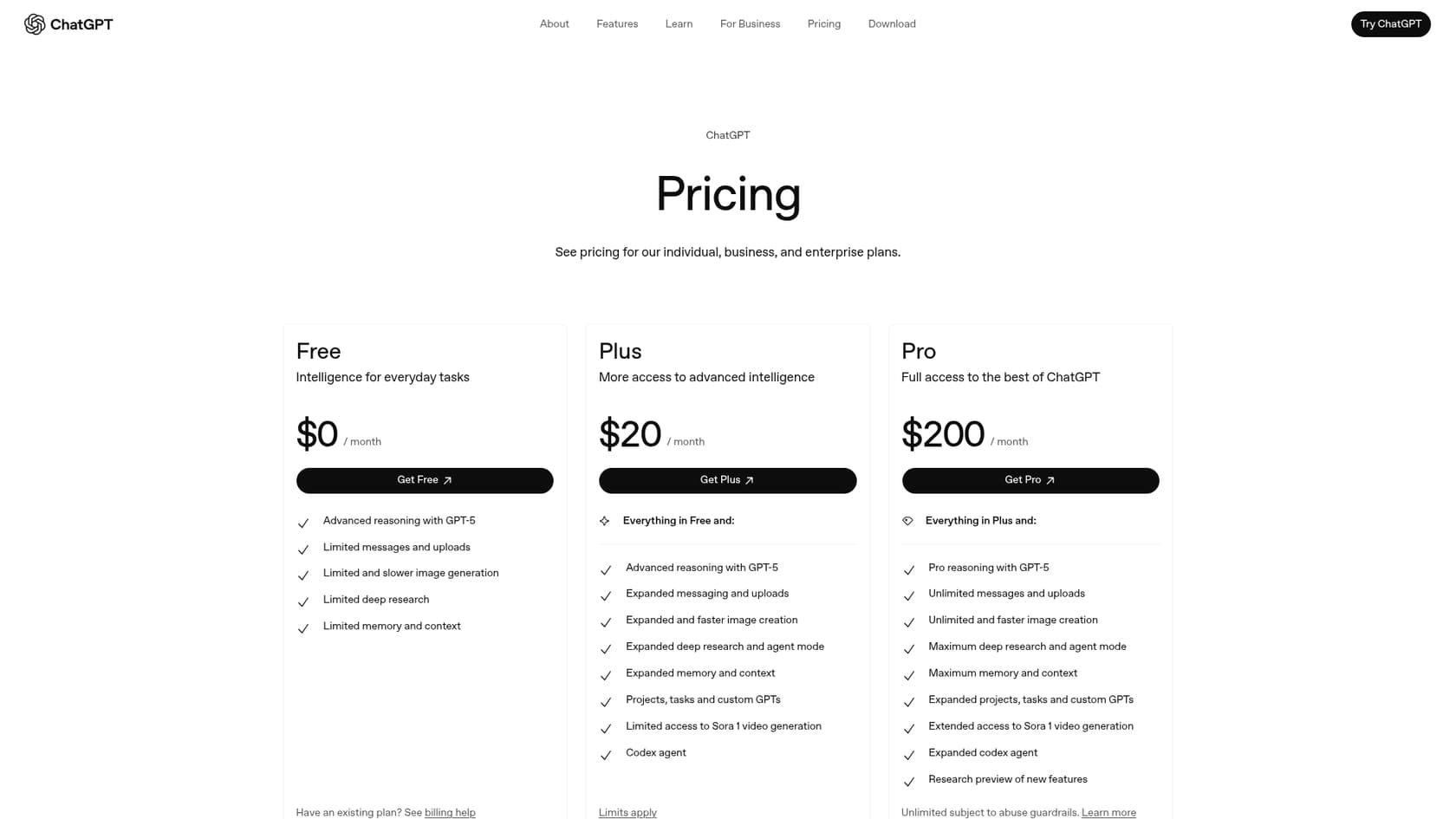 A screenshot of the ChatGPT pricing page, relevant for this ChatGPT group chat review.