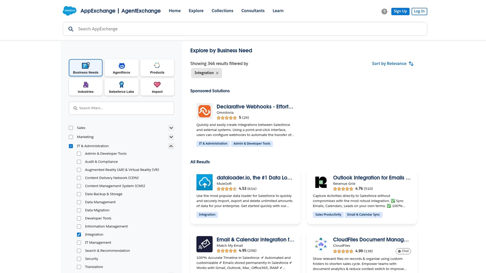 A screenshot of the Salesforce AppExchange, where users can find third-party apps that often add to the overall Salesforce Platform license pricing.