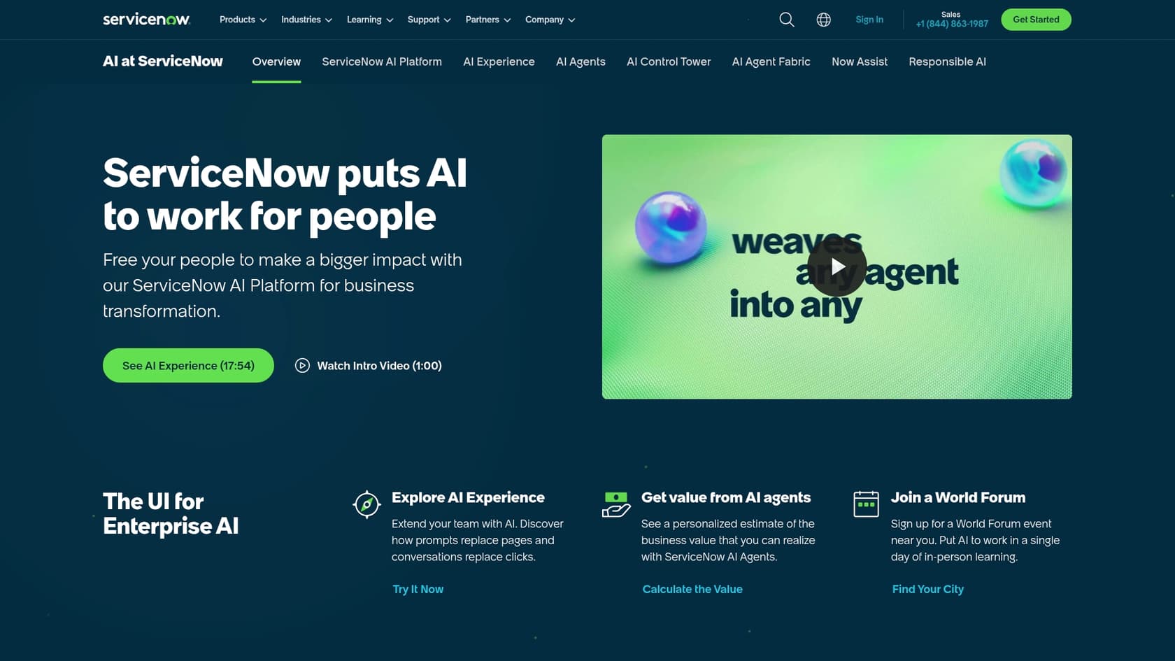 A screenshot of the main landing page for ServiceNow